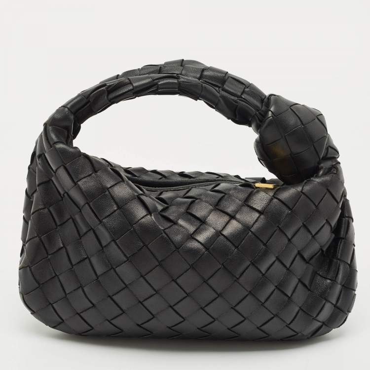 Pre Owned Bottega Veneta Black Intrecciato Leather Mini Jodie Hobo