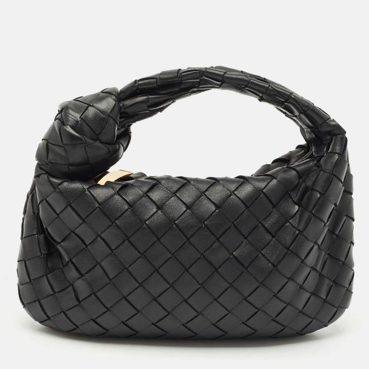 Pre Owned Bottega Veneta Black Intrecciato Leather Mini Jodie Hobo