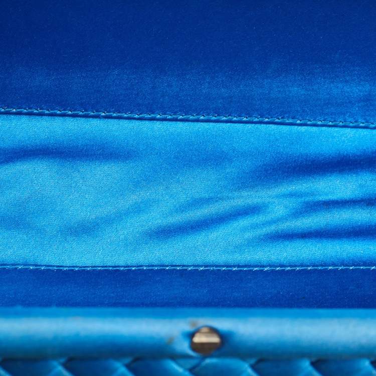 Pre Owned Bottega Veneta Blue Intrecciato Satin Stretch Knot Clutch