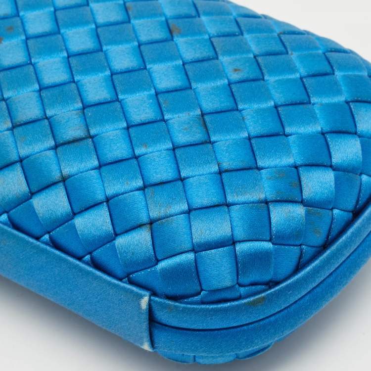 Pre Owned Bottega Veneta Blue Intrecciato Satin Stretch Knot Clutch