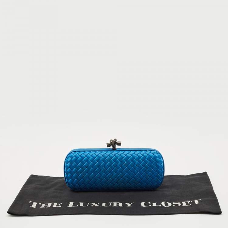 Pre Owned Bottega Veneta Blue Intrecciato Satin Stretch Knot Clutch