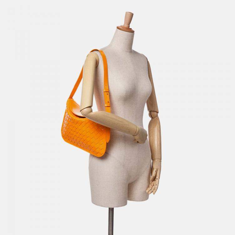 Pre Owned Bottega Veneta Brushed Calfskin Intrecciato Cradle Fold Over Shoulder Bag