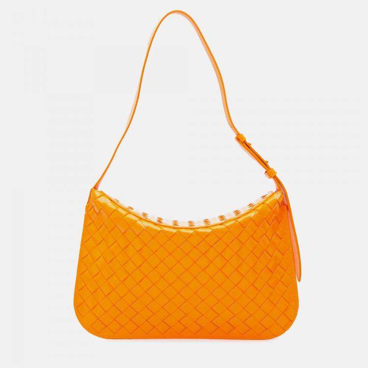 Pre Owned Bottega Veneta Brushed Calfskin Intrecciato Cradle Fold Over Shoulder Bag