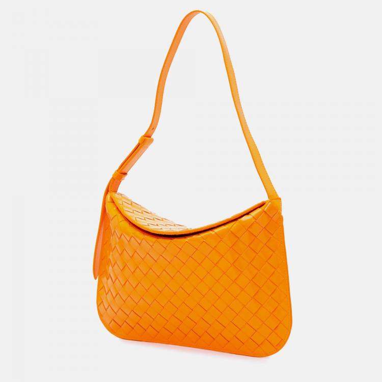 Pre Owned Bottega Veneta Brushed Calfskin Intrecciato Cradle Fold Over Shoulder Bag