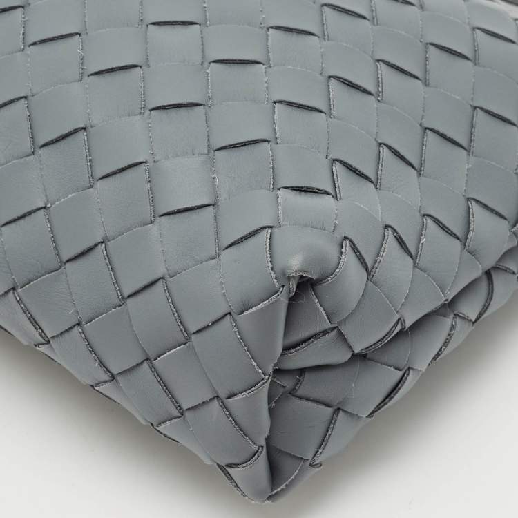 Pre Owned Bottega Veneta Slate Grey Intrecciato Leather Oversized Zip Pouch