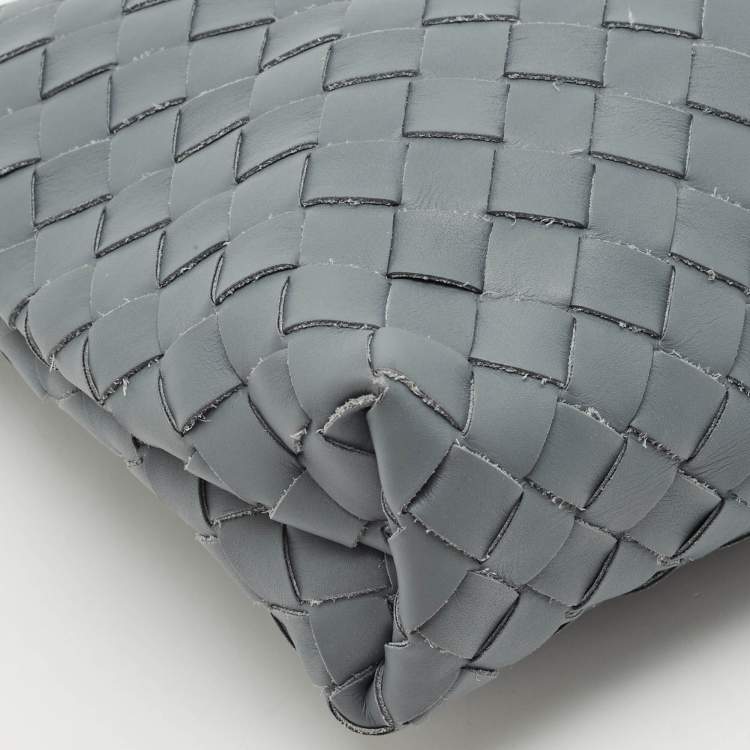Pre Owned Bottega Veneta Slate Grey Intrecciato Leather Oversized Zip Pouch