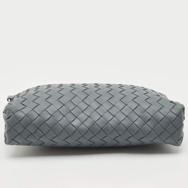 Pre Owned Bottega Veneta Slate Grey Intrecciato Leather Oversized Zip Pouch