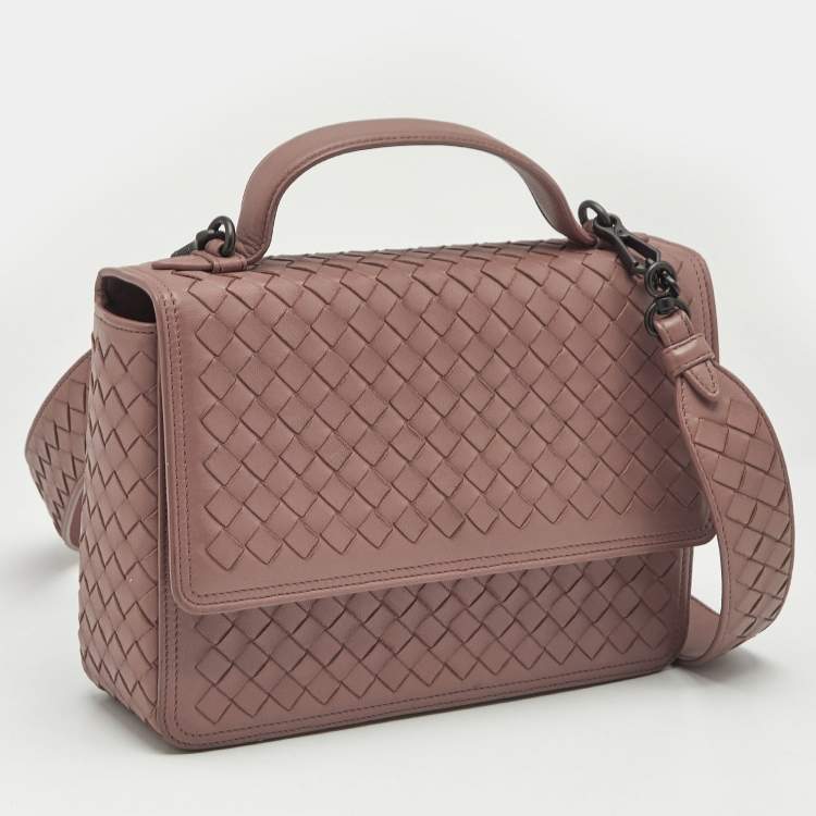 Pre Owned Bottega Veneta Old Rose Intrecciato Leather Alumna Top Handle Bag
