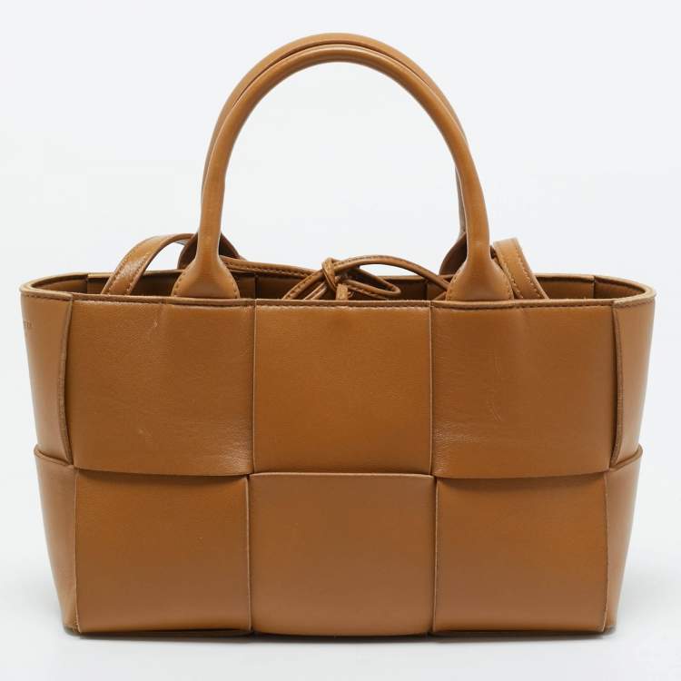 Pre Owned Bottega Veneta Brown Intreccio Leather Mini Arco Tote