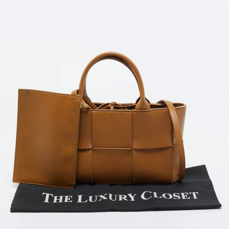 Pre Owned Bottega Veneta Brown Intreccio Leather Mini Arco Tote