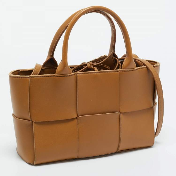 Pre Owned Bottega Veneta Brown Intreccio Leather Mini Arco Tote