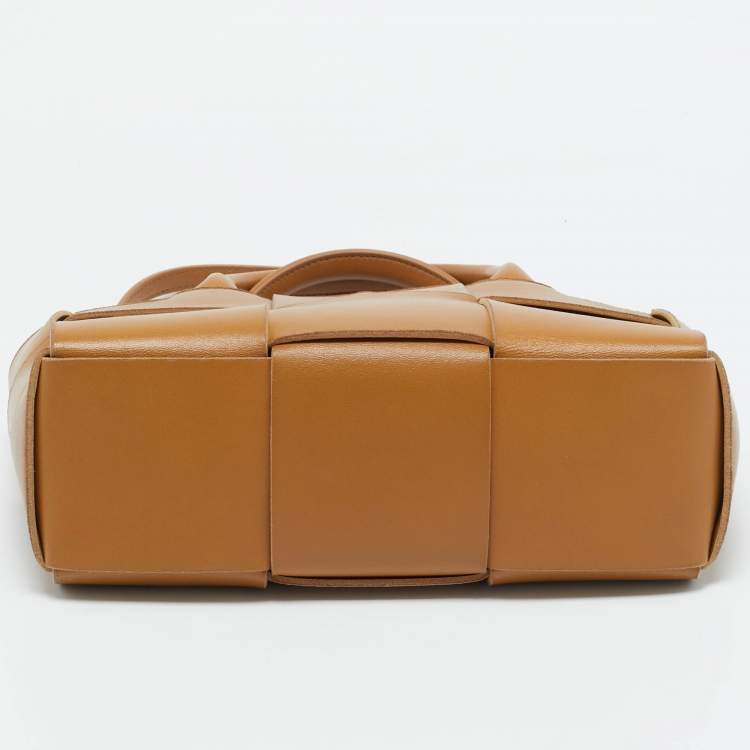 Pre Owned Bottega Veneta Brown Intreccio Leather Mini Arco Tote
