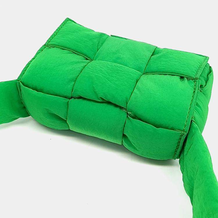 Pre Owned Bottega Veneta Green Fabric Candy Padded Tech Cassette Bag