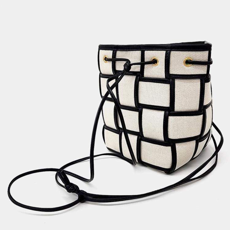 Pre Owned Bottega Veneta Beige/Black Canvas Cassette Bucket Bag