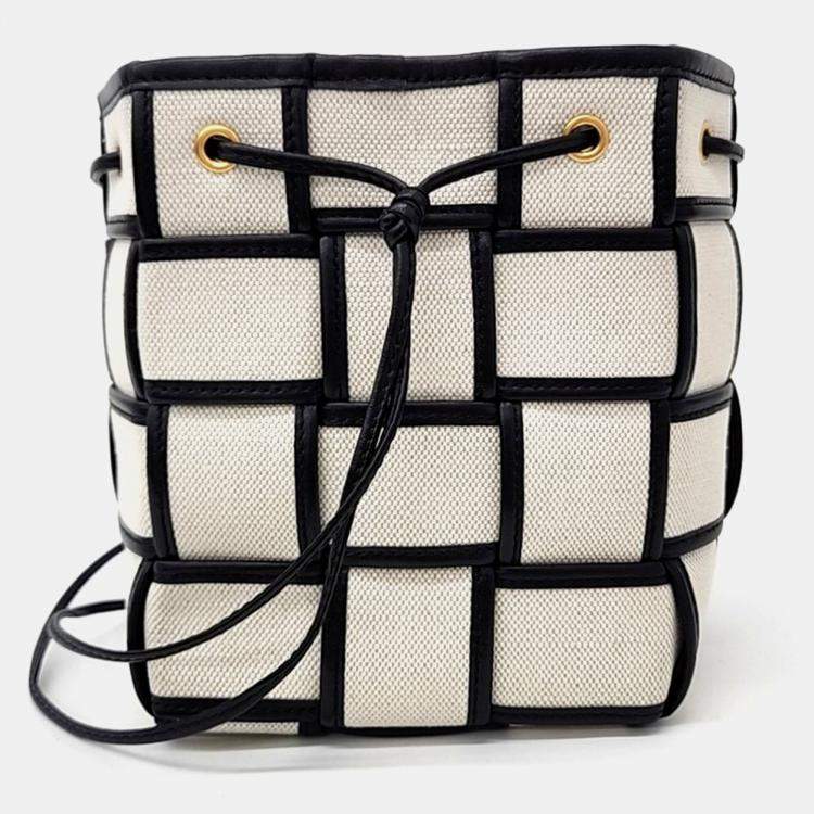 Pre Owned Bottega Veneta Beige/Black Canvas Cassette Bucket Bag