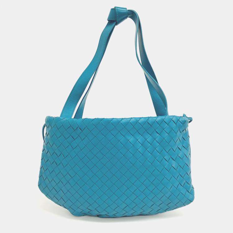 Pre Owned Bottega Veneta Blue Leather Mesh Bulb Small Bag