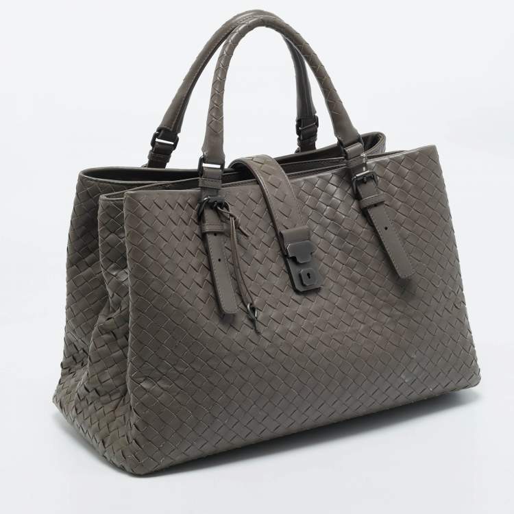 Pre Owned Bottega Veneta Grey Intrecciato Leather Medium Roma Tote