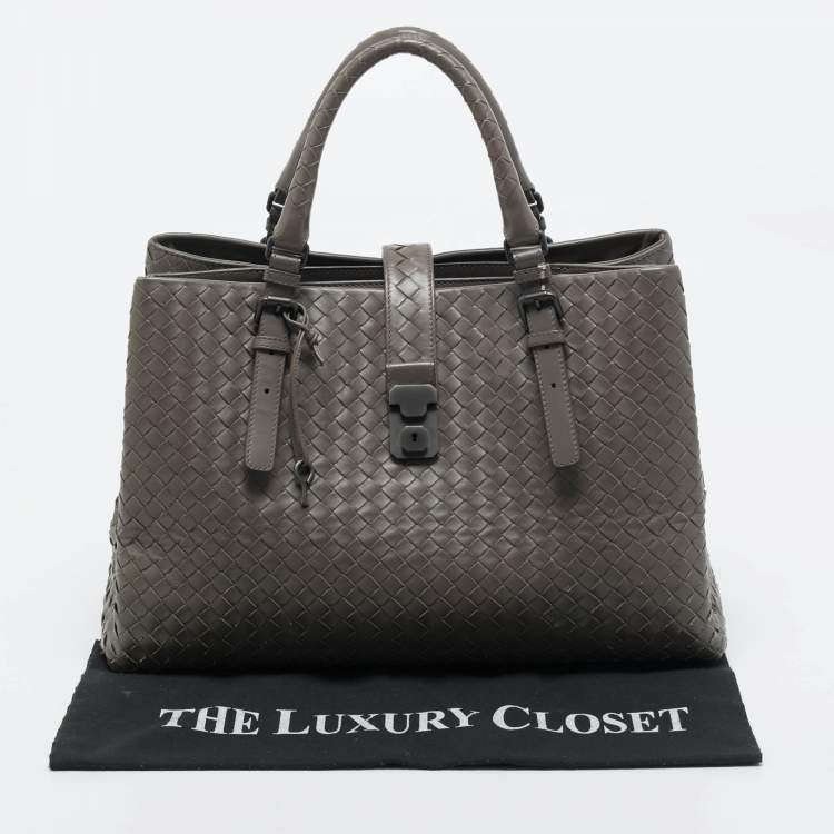 Pre Owned Bottega Veneta Grey Intrecciato Leather Medium Roma Tote