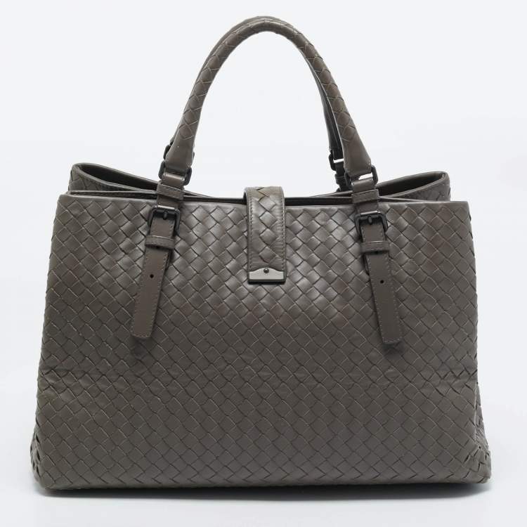 Pre Owned Bottega Veneta Grey Intrecciato Leather Medium Roma Tote