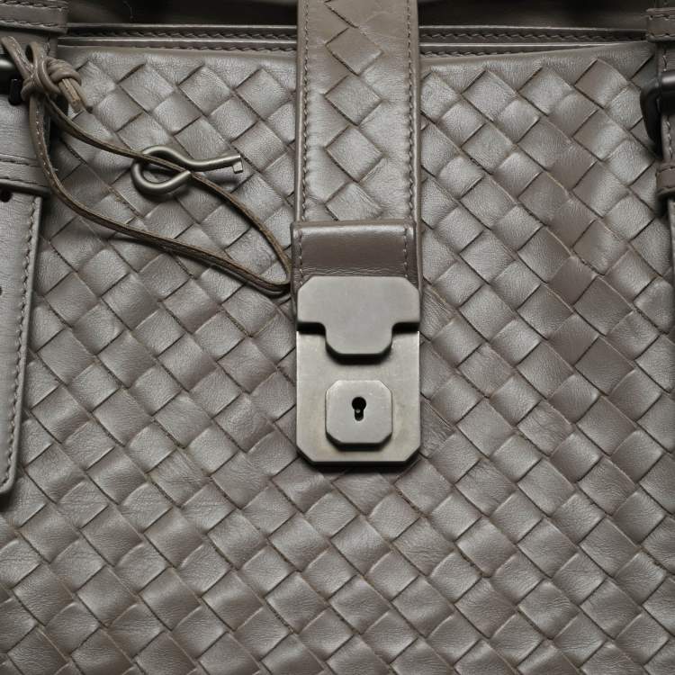 Pre Owned Bottega Veneta Grey Intrecciato Leather Medium Roma Tote