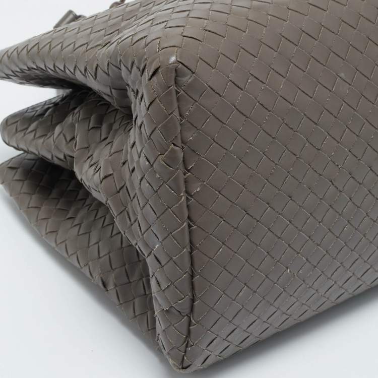Pre Owned Bottega Veneta Grey Intrecciato Leather Medium Roma Tote