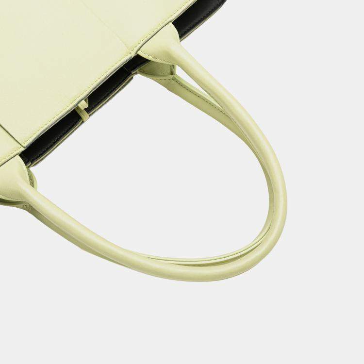 Pre Owned Bottega Veneta Cream Small Lambskin Intrecciato Arco Tote