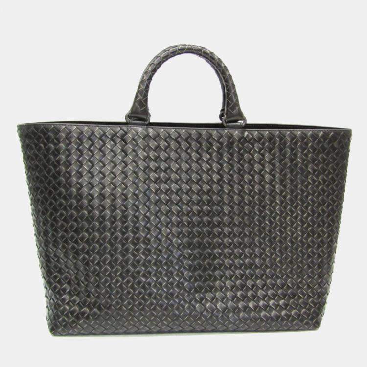 Pre Owned Bottega Veneta Intrecciato Black Leather Handbag 