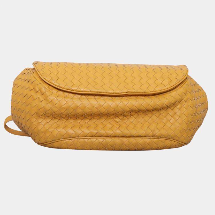 Pre Owned Bottega Veneta Intrecciato  Yellow Leather Messenger Bag