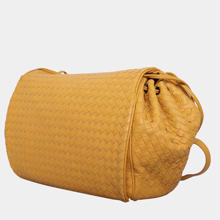 Pre Owned Bottega Veneta Intrecciato  Yellow Leather Messenger Bag