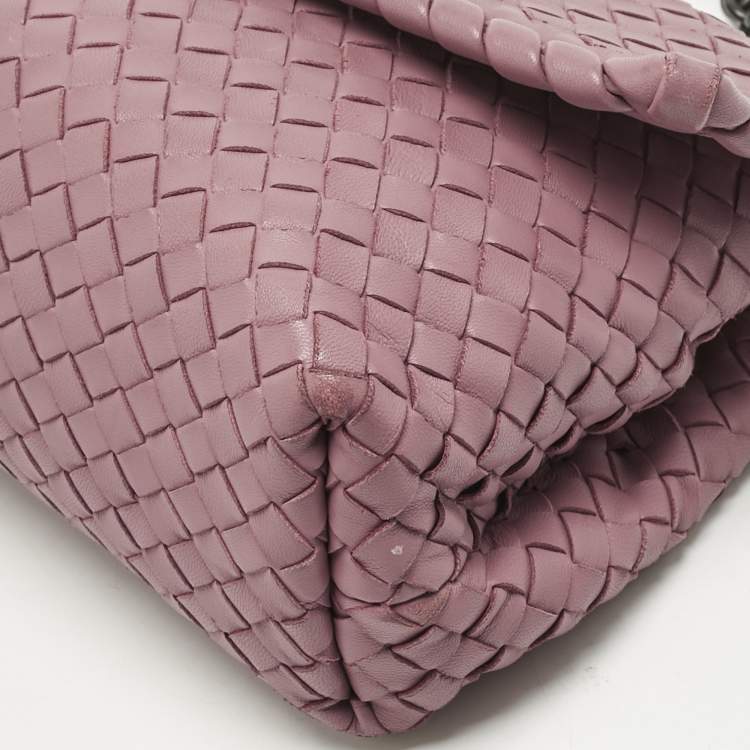 Pre Owned Bottega Veneta Pink Intrecciato Leather Small Olimpia Shoulder Bag