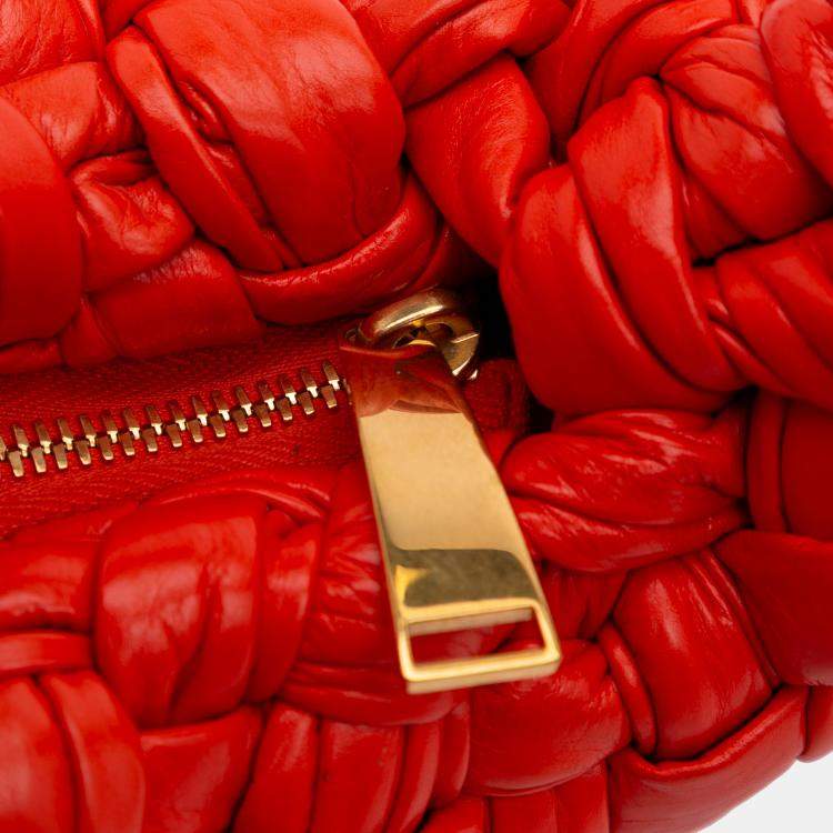 Pre Owned Bottega Veneta Red Foulard Intrecciato Calfskin Banana Hobo