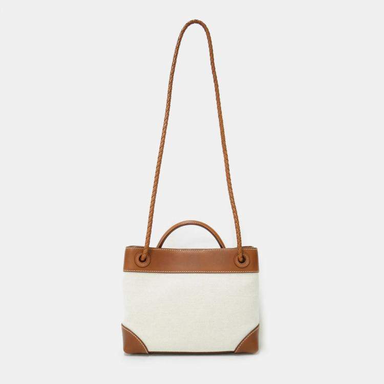 Pre Owned Bottega Veneta Andiamo Small Brown Cotton Tote Bag
