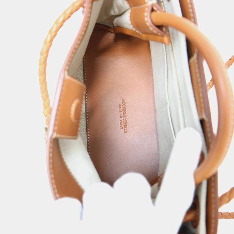 Pre Owned Bottega Veneta Andiamo Small Brown Cotton Tote Bag