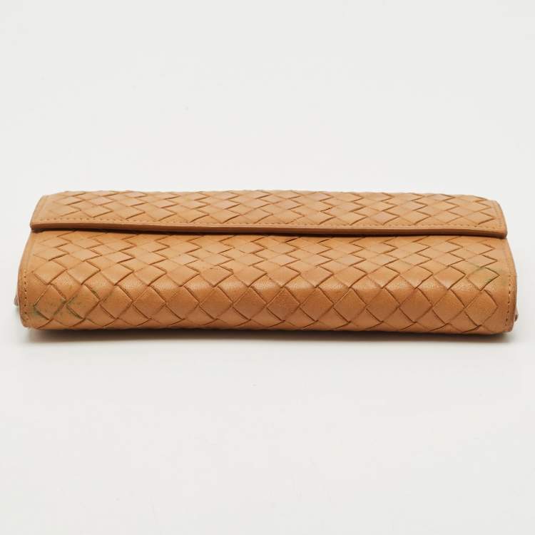 Pre Owned Bottega Veneta Brown Intrecciato Leather Flap Continental Wallet