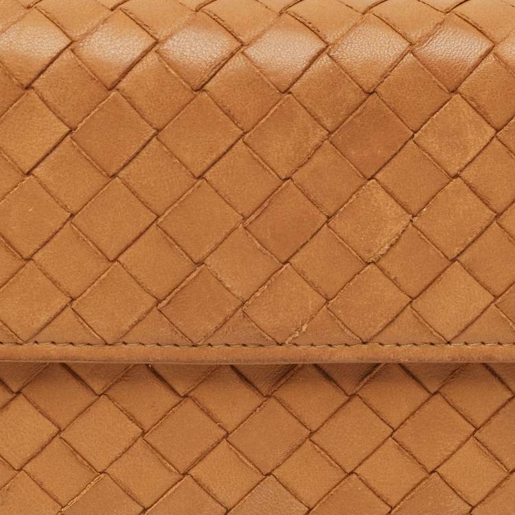Pre Owned Bottega Veneta Brown Intrecciato Leather Flap Continental Wallet
