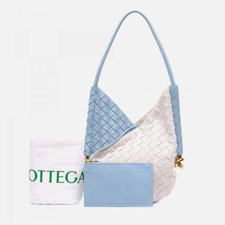 Pre Owned Bottega Veneta Blue/White Small Nappa and Canvas Intrecciato Solstice Shoulder Bag