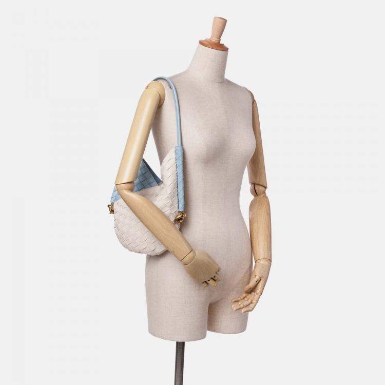 Pre Owned Bottega Veneta Blue/White Small Nappa and Canvas Intrecciato Solstice Shoulder Bag