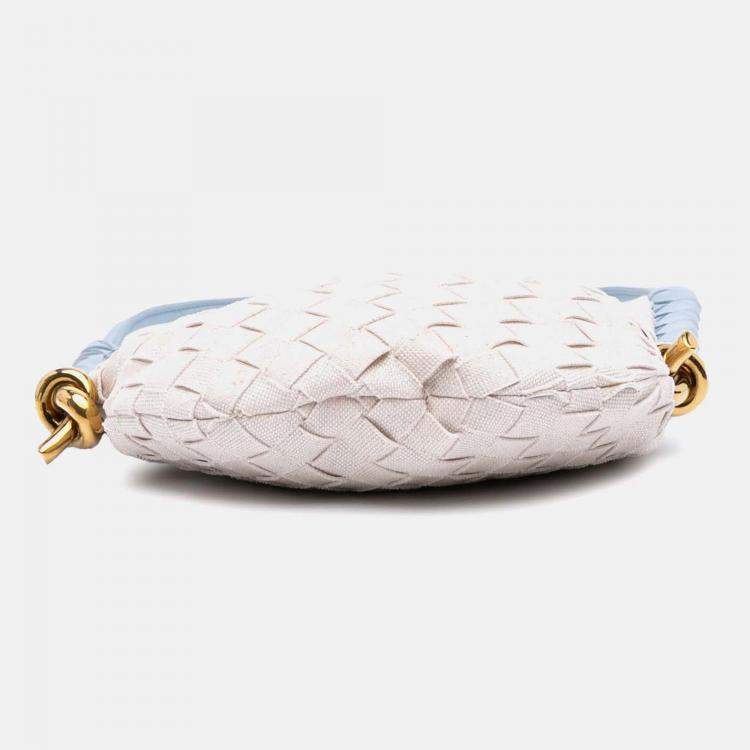 Pre Owned Bottega Veneta Blue/White Small Nappa and Canvas Intrecciato Solstice Shoulder Bag