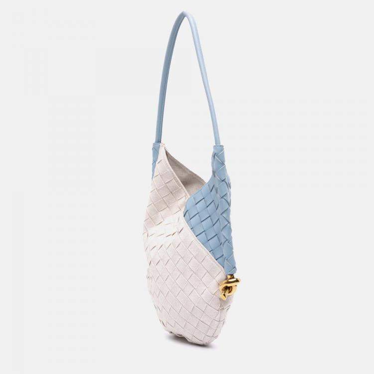 Pre Owned Bottega Veneta Blue/White Small Nappa and Canvas Intrecciato Solstice Shoulder Bag