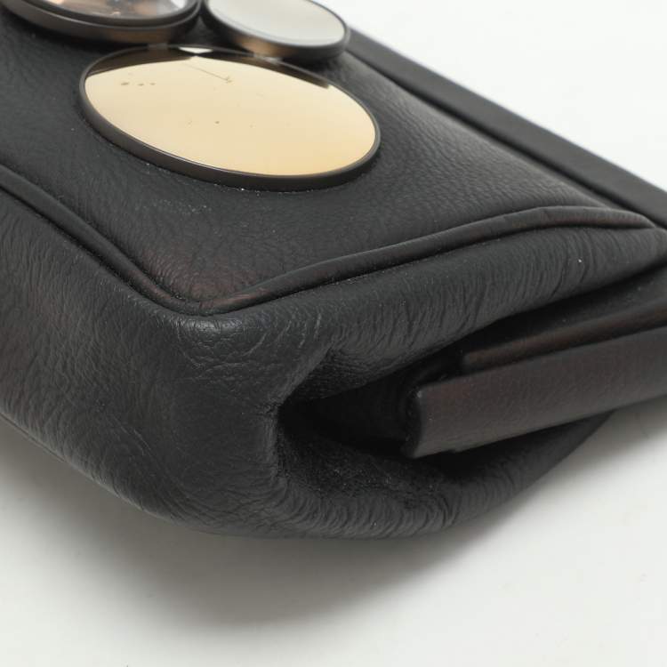 Pre Owned Bottega Veneta Black Leather Embellished Clutch