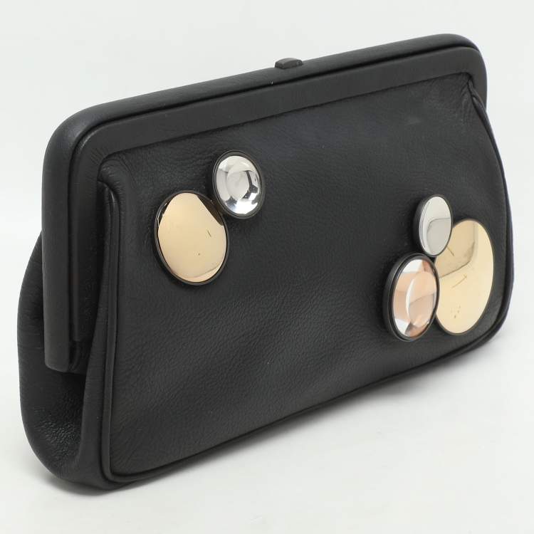 Pre Owned Bottega Veneta Black Leather Embellished Clutch