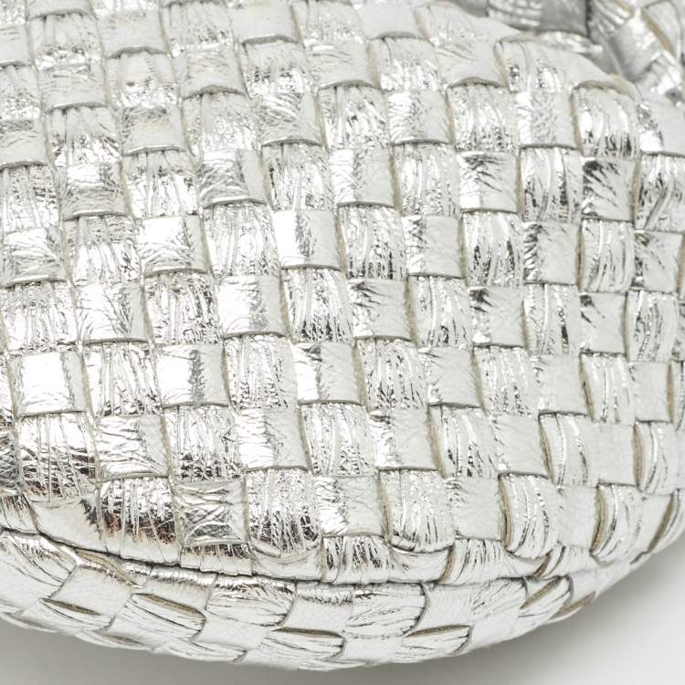 Pre Owned Bottega Veneta Metallic Silver Leather Mini Jodie Hobo