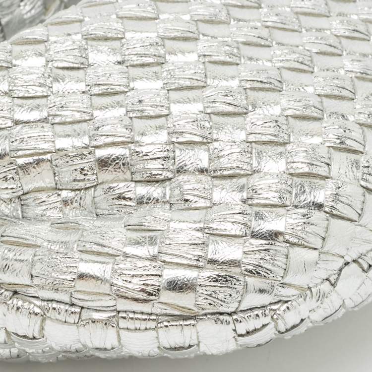 Pre Owned Bottega Veneta Metallic Silver Leather Mini Jodie Hobo
