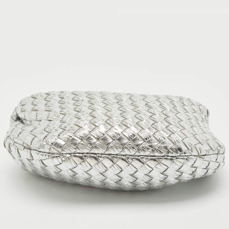 Pre Owned Bottega Veneta Metallic Silver Leather Mini Jodie Hobo