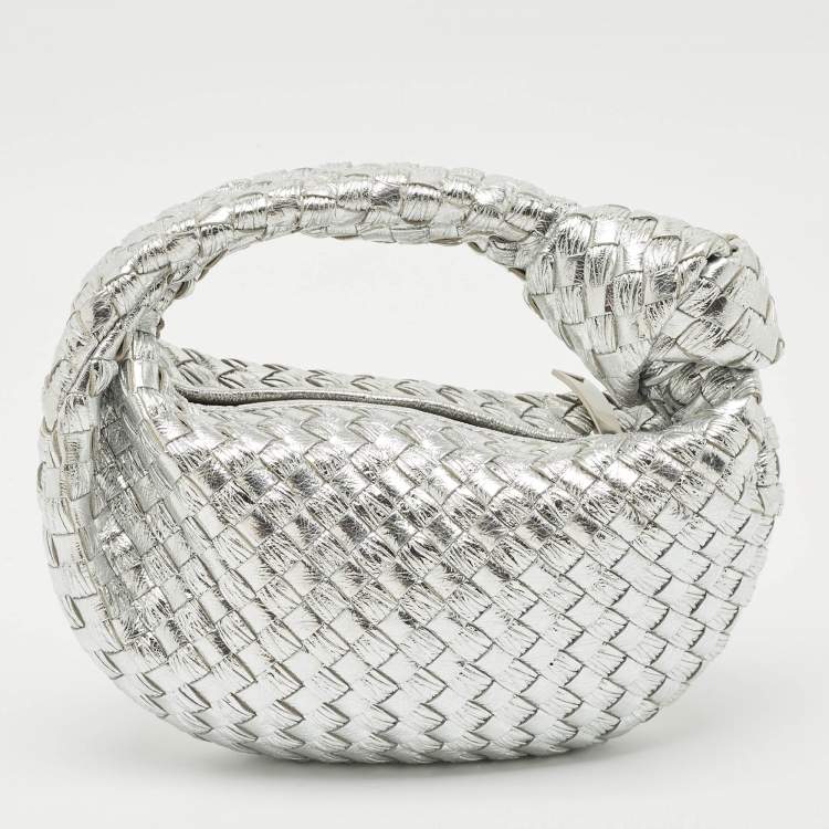 Pre Owned Bottega Veneta Metallic Silver Leather Mini Jodie Hobo