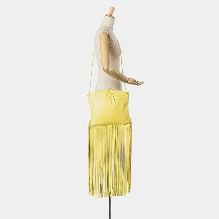 Pre Owned Bottega Veneta Yellow Lambskin The Fringe Pouch