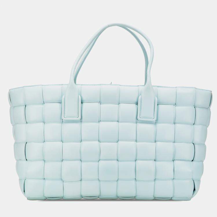 Pre Owned Bottega Veneta Blue Large Lambskin Intreccio Padded Tote