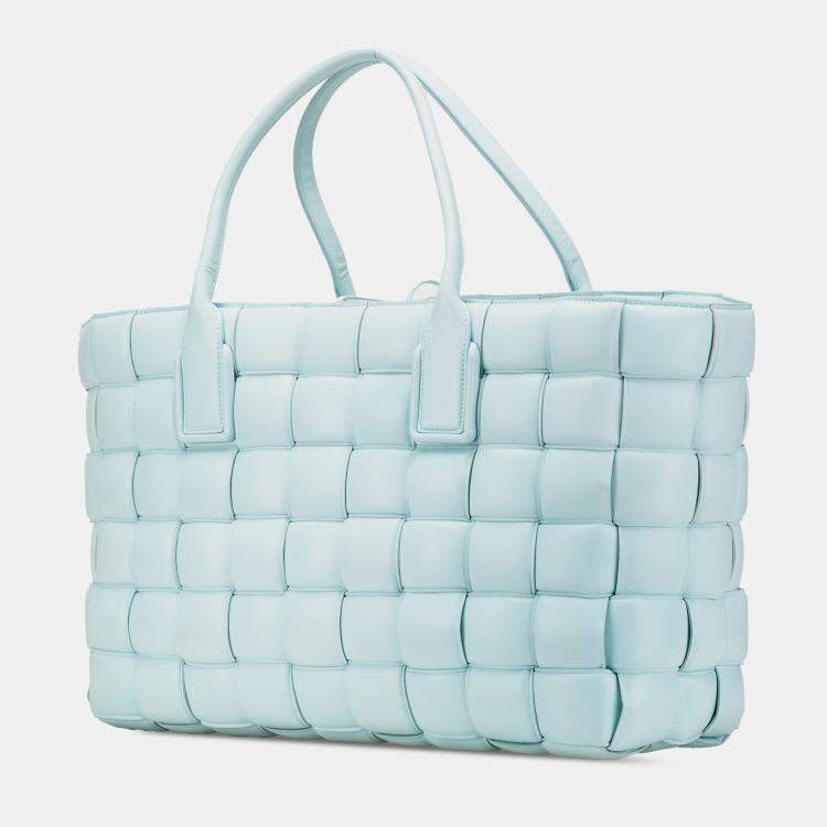Pre Owned Bottega Veneta Blue Large Lambskin Intreccio Padded Tote
