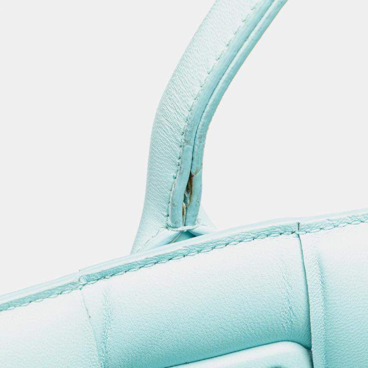 Pre Owned Bottega Veneta Blue Large Lambskin Intreccio Padded Tote