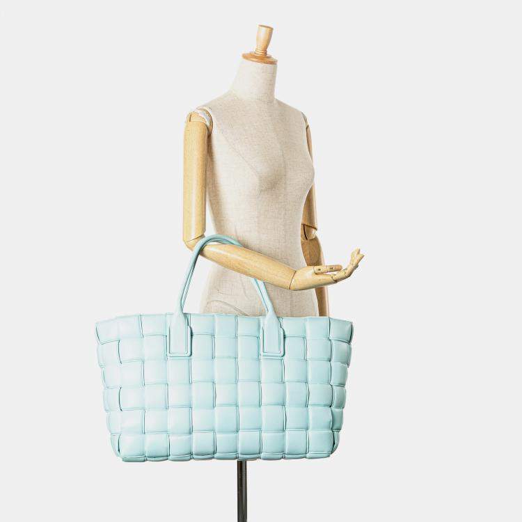 Pre Owned Bottega Veneta Blue Large Lambskin Intreccio Padded Tote